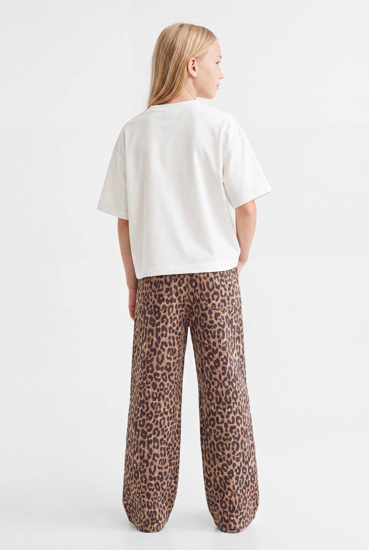Kız Çocukları İçin Leopar Desenli Geniş Paçalı Pantolon