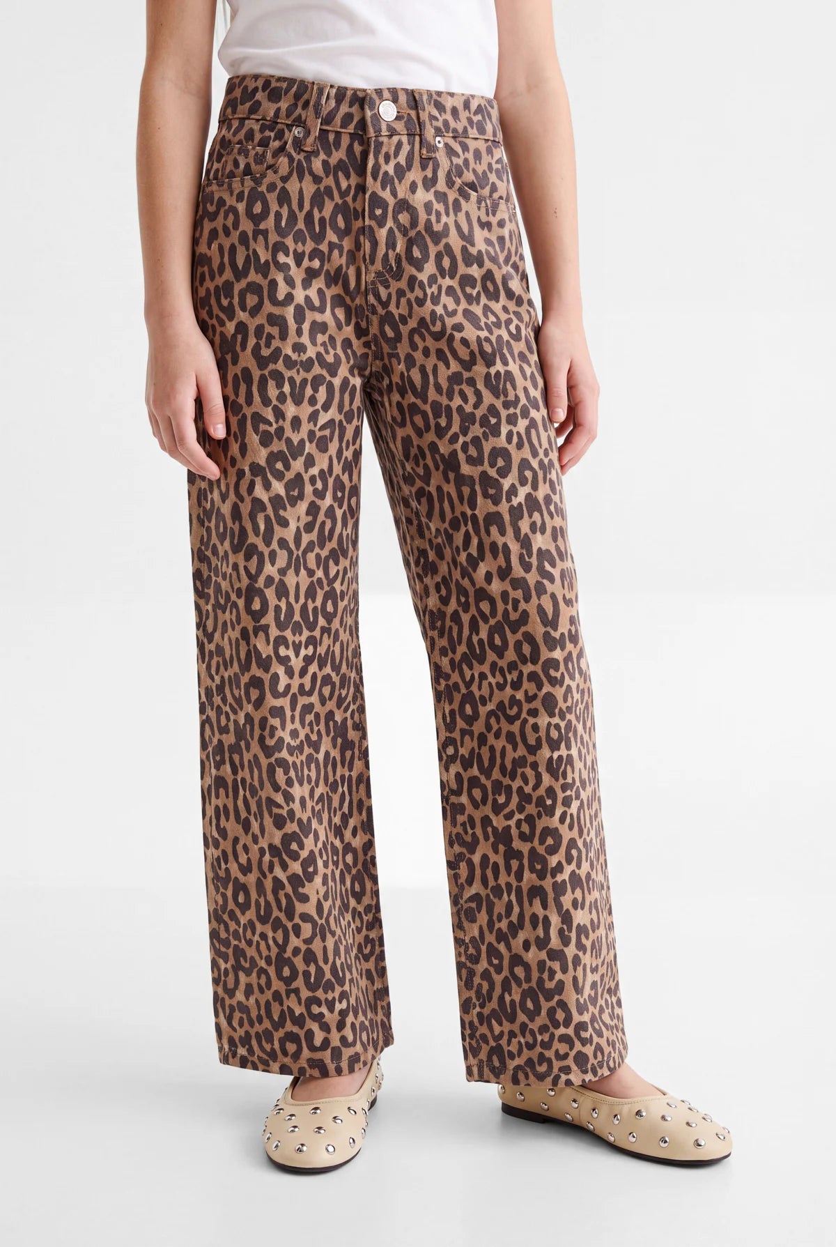 Kız Çocukları İçin Leopar Desenli Geniş Paçalı Pantolon