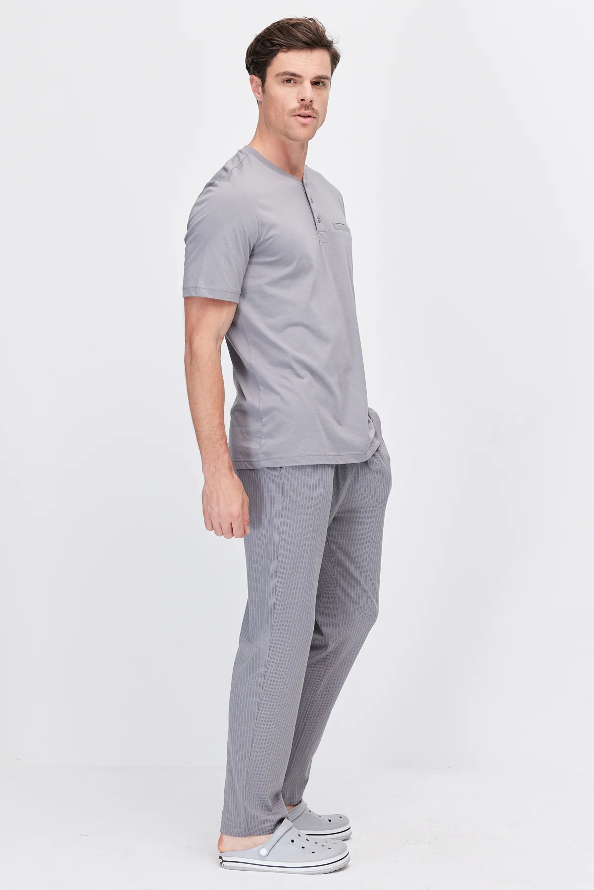 Men's Short-Sleeved Striped Pajama Set