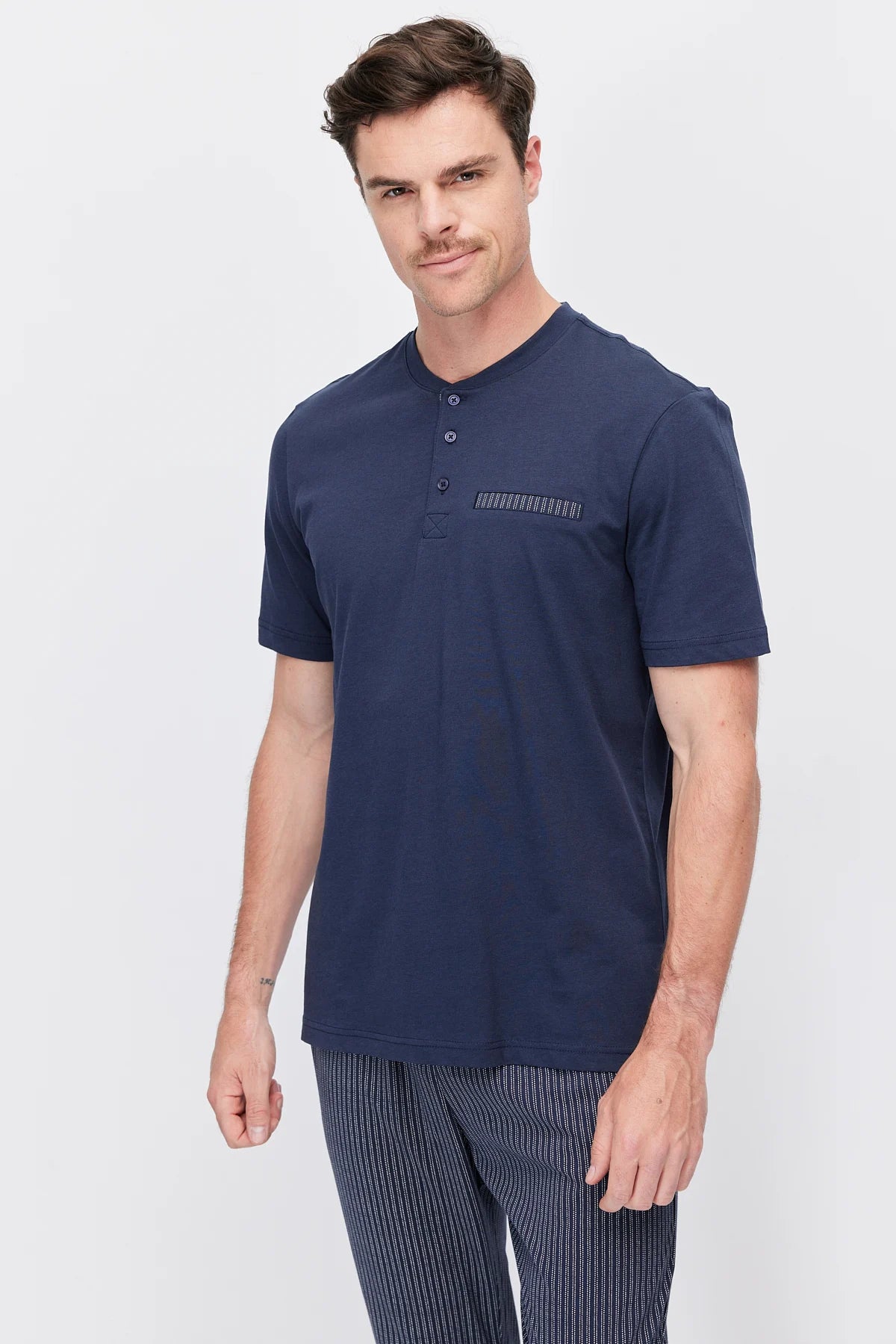 Men's Short-Sleeved Striped Pajama Set