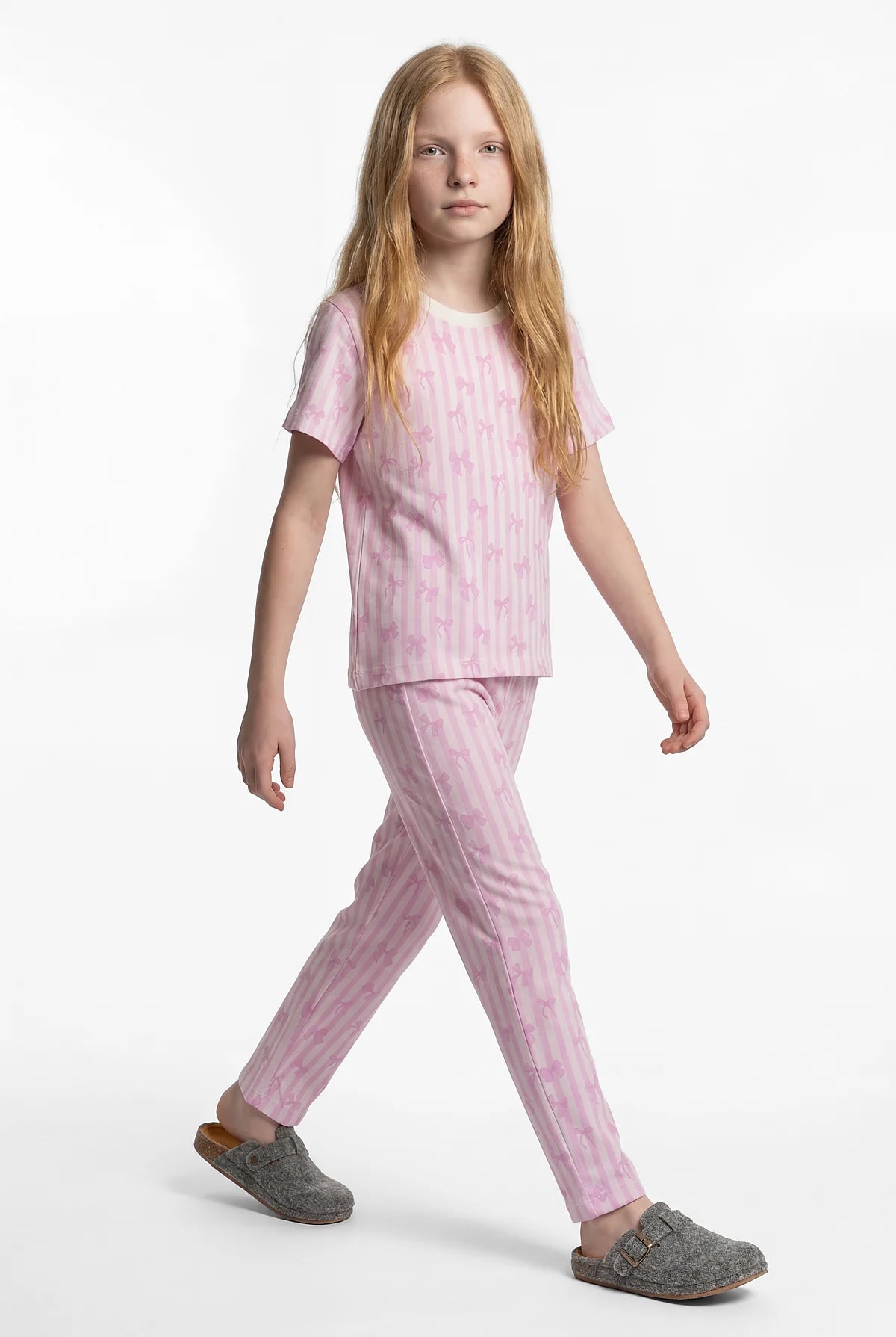 Girls' Crew Neck Printed Pajama Set