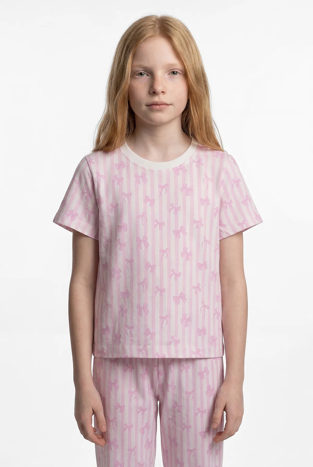 Girls' Crew Neck Printed Pajama Set