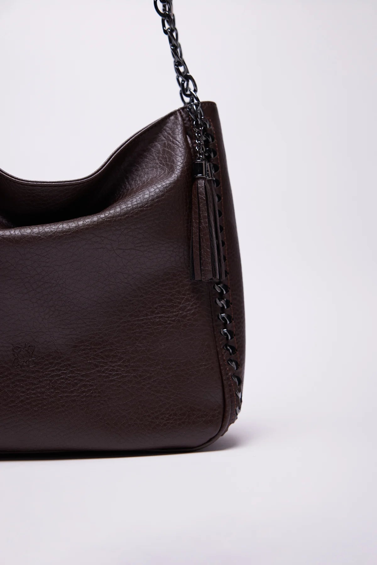 Women's Faux Leather Shoulder Bag with Chain Detail