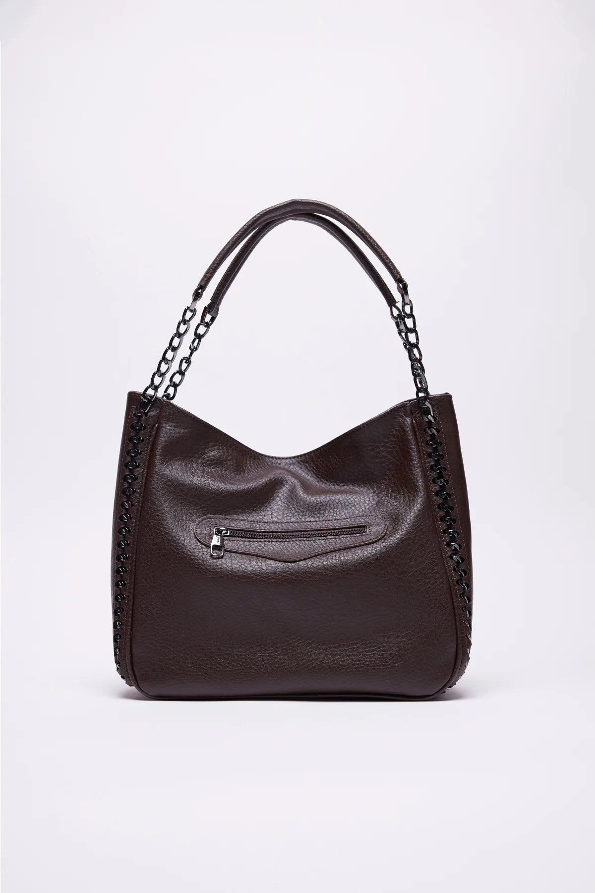 Women's Faux Leather Shoulder Bag with Chain Detail