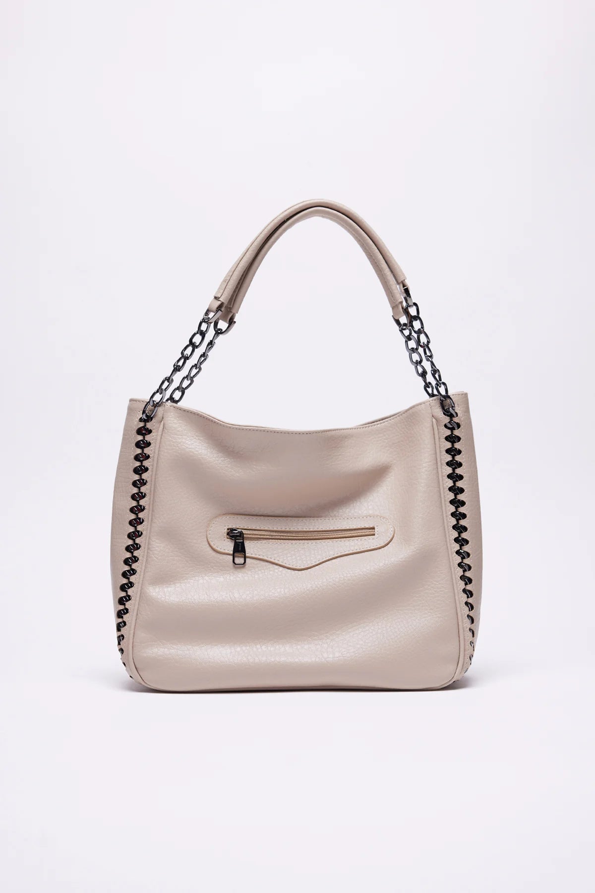 Women's Faux Leather Shoulder Bag with Chain Detail