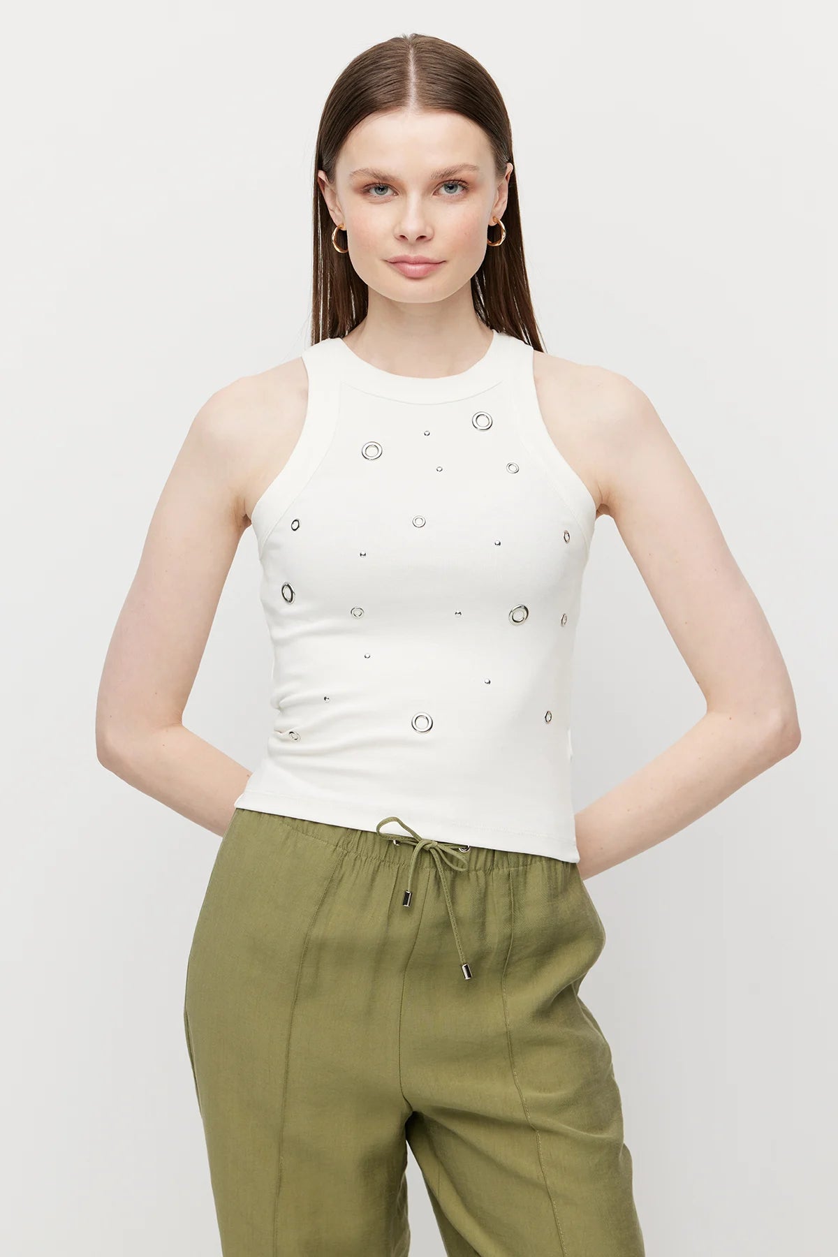 Women's Halter Neck Bodysuit with Eyelet Detail