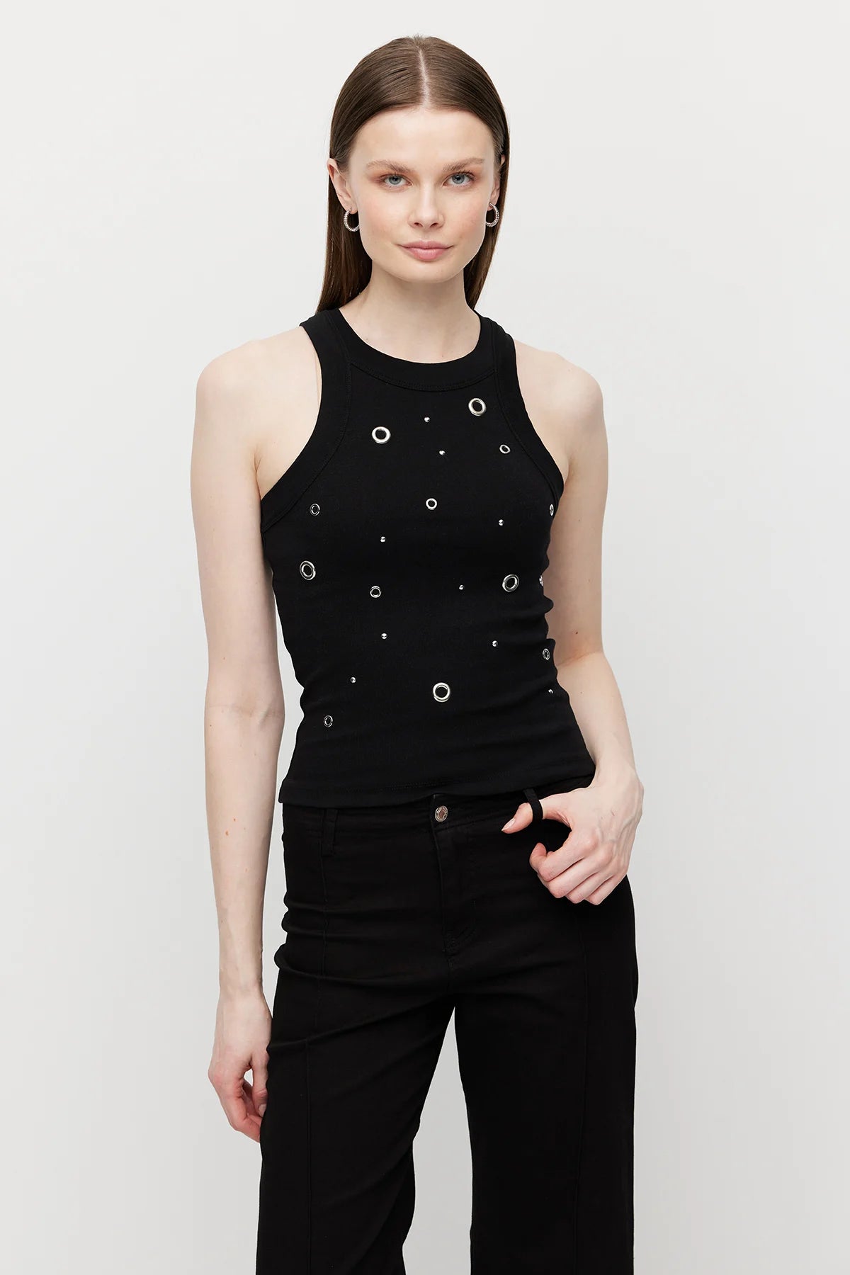 Women's Halter Neck Bodysuit with Eyelet Detail
