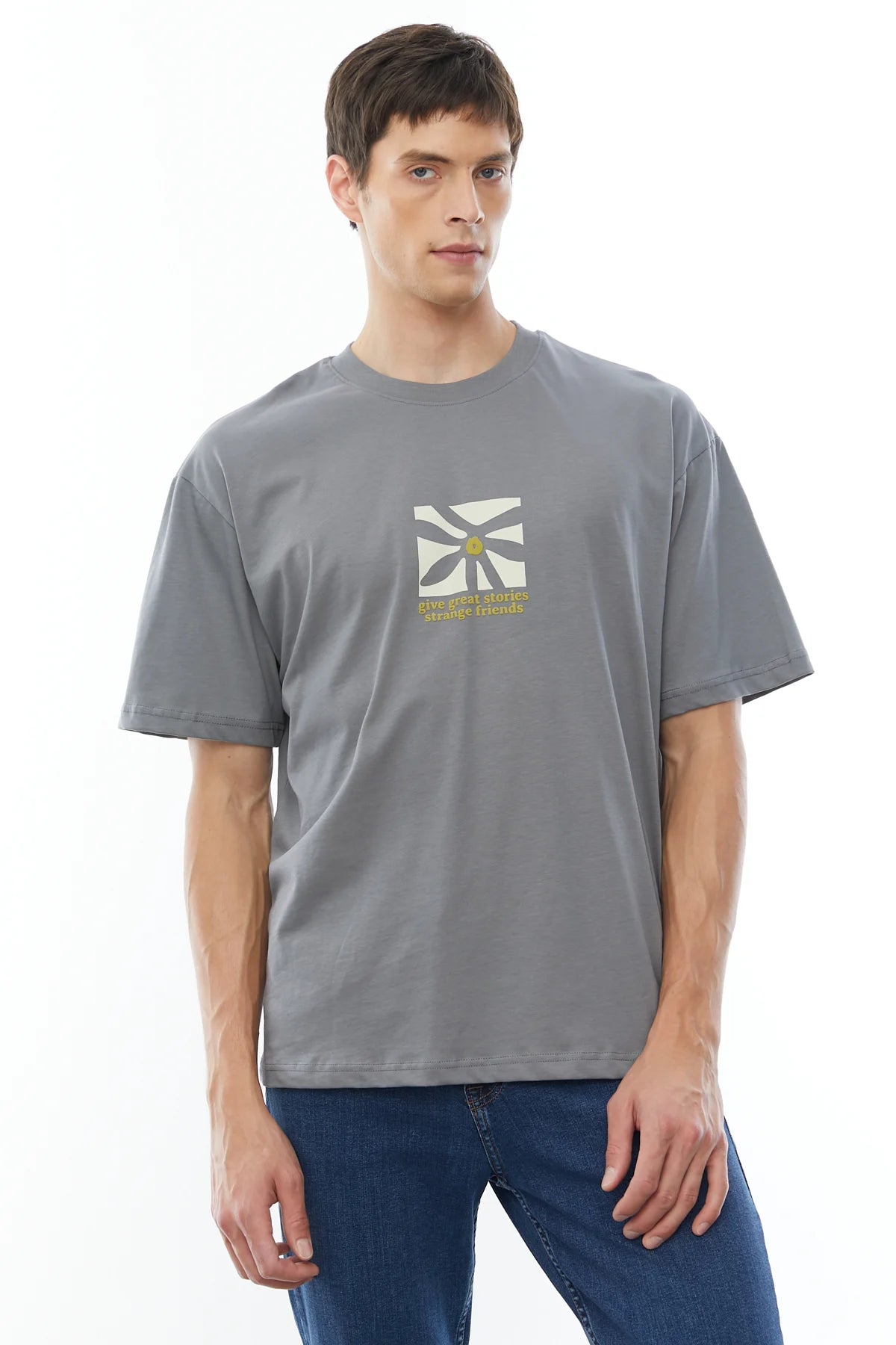 Bisiklet Yaka Baskılı T-shirt