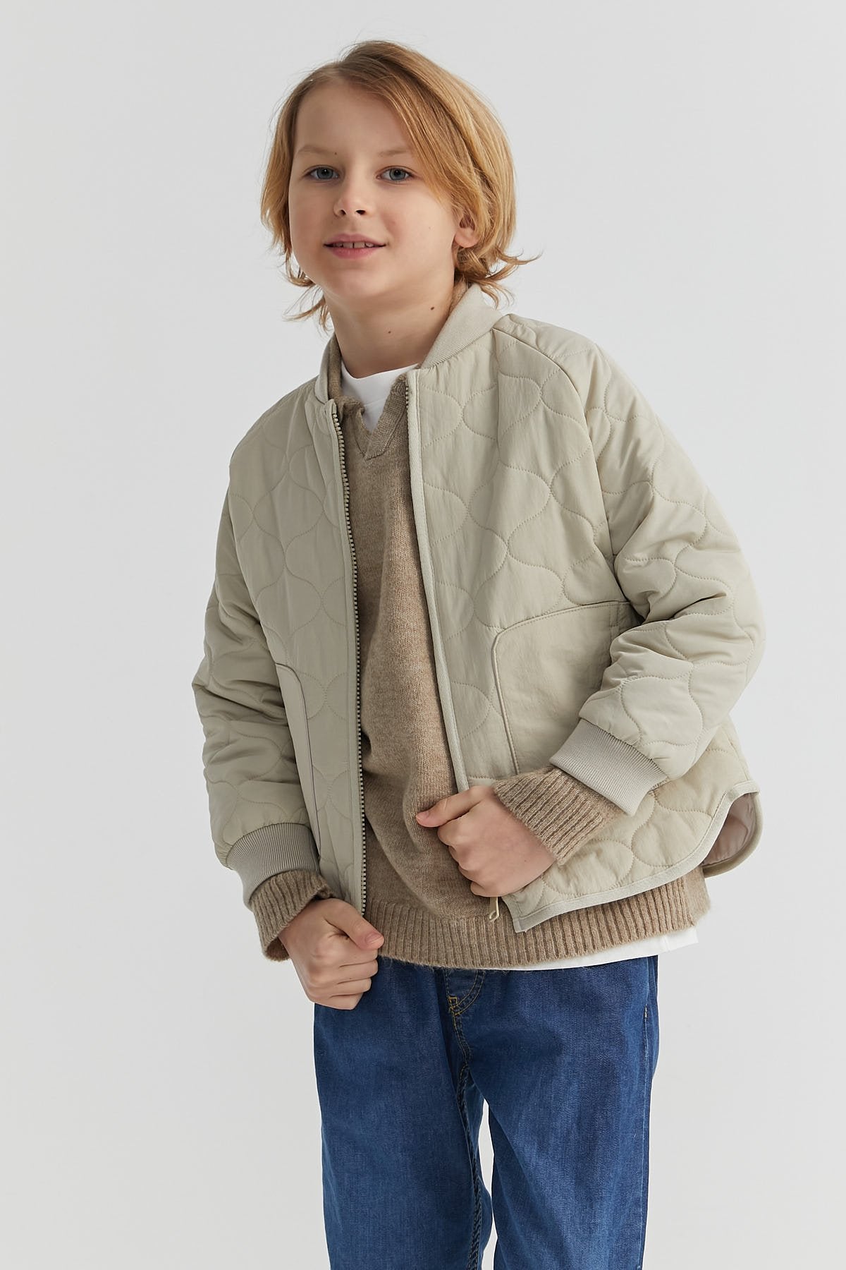 Boy's Quilted Patterned Thin Coat