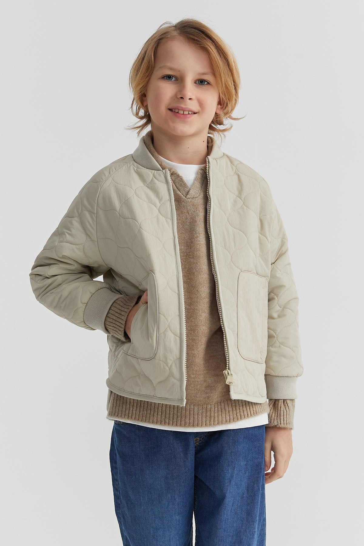 Boy's Quilted Patterned Thin Coat