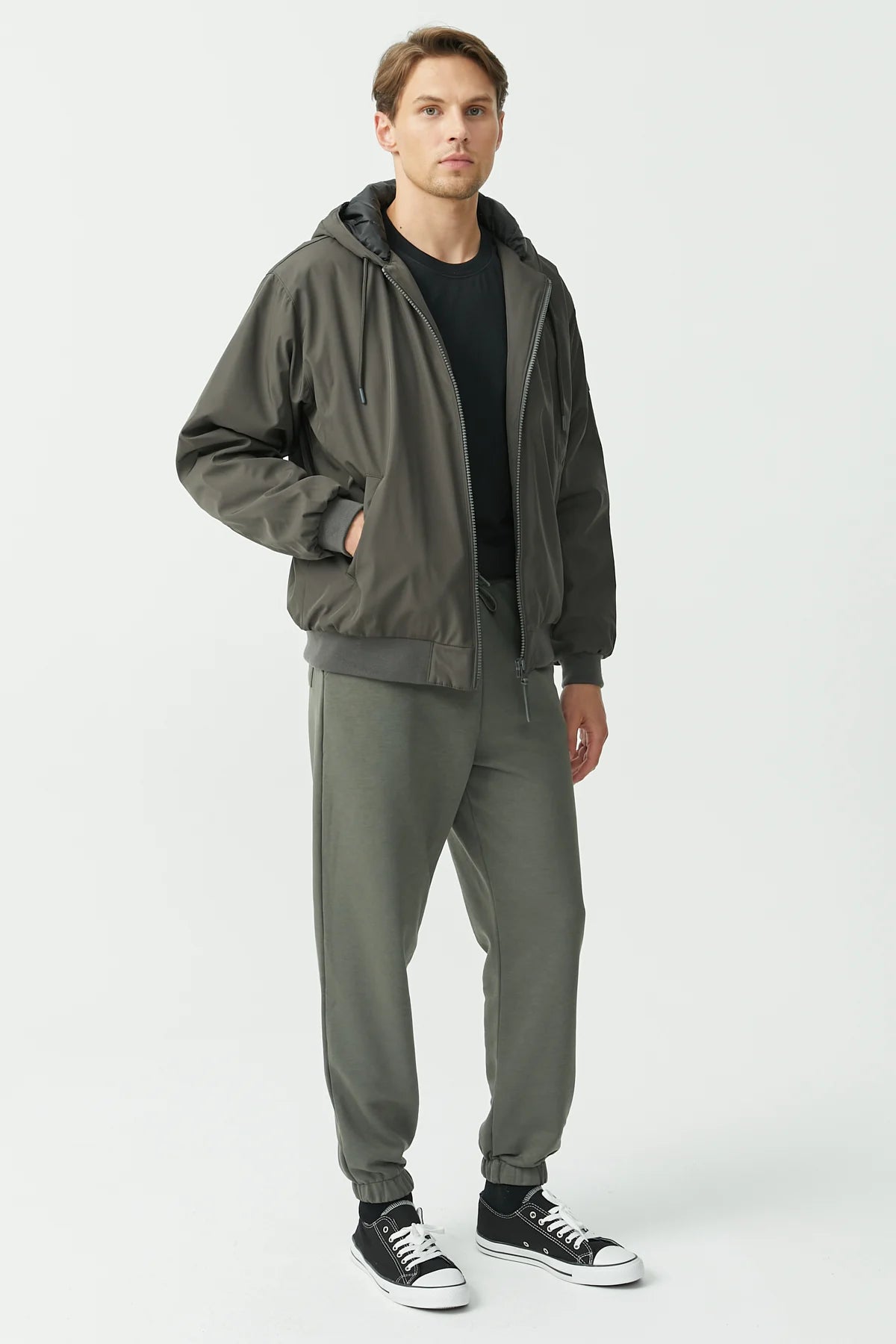 Erkek Kapüşonlu Oversize Mont