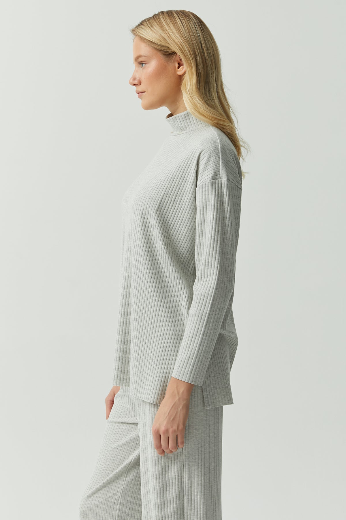Stand Collar Ribbed Blouse