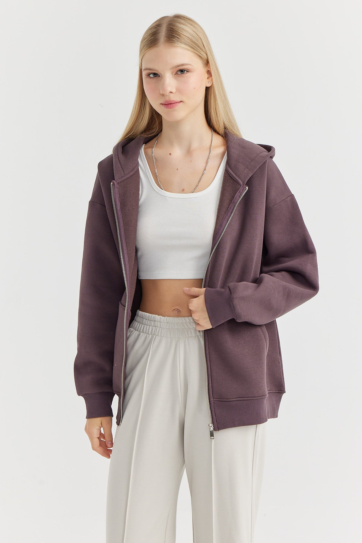 Women's Hooded Front Zippered Sweat Top