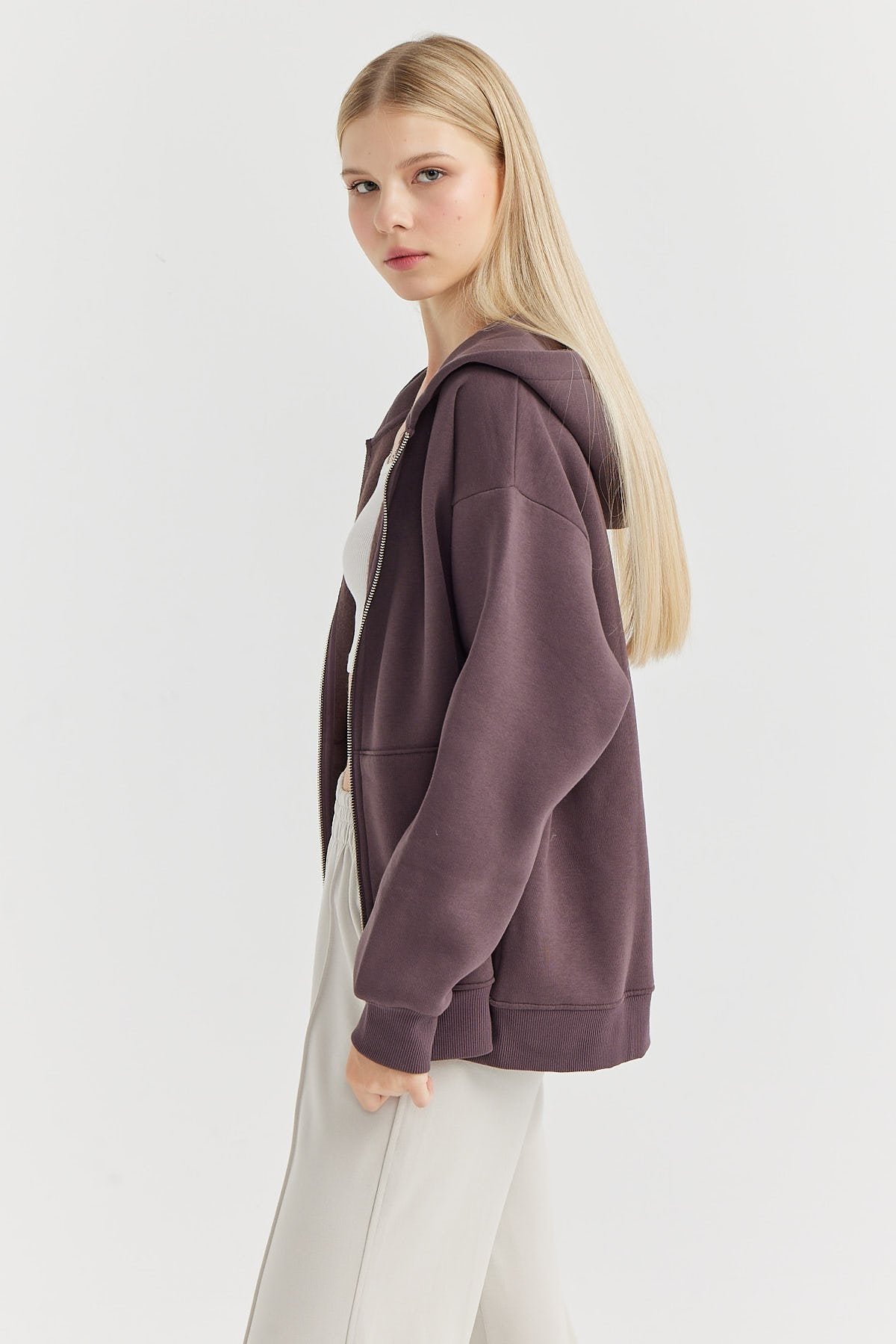Women's Hooded Front Zippered Sweat Top