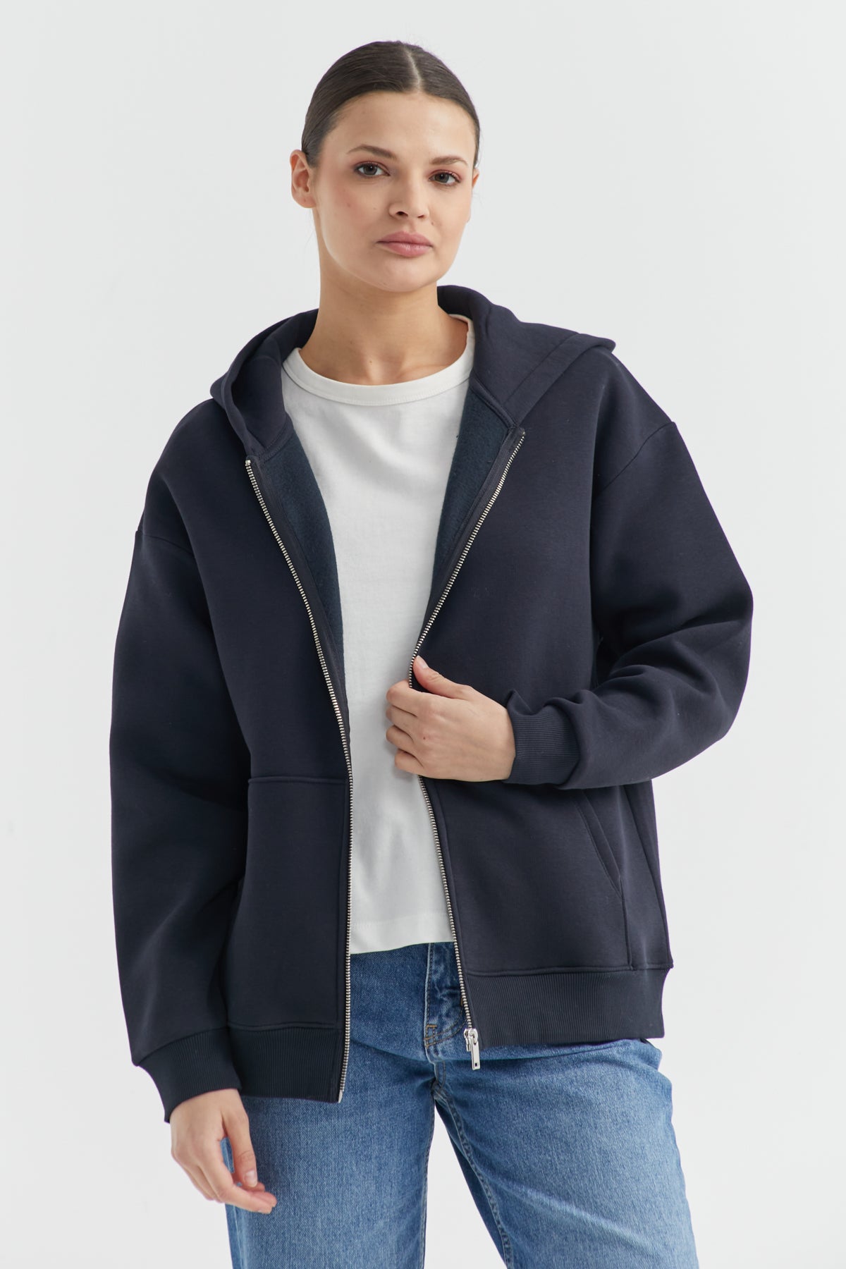 Women's Hooded Front Zippered Sweat Top