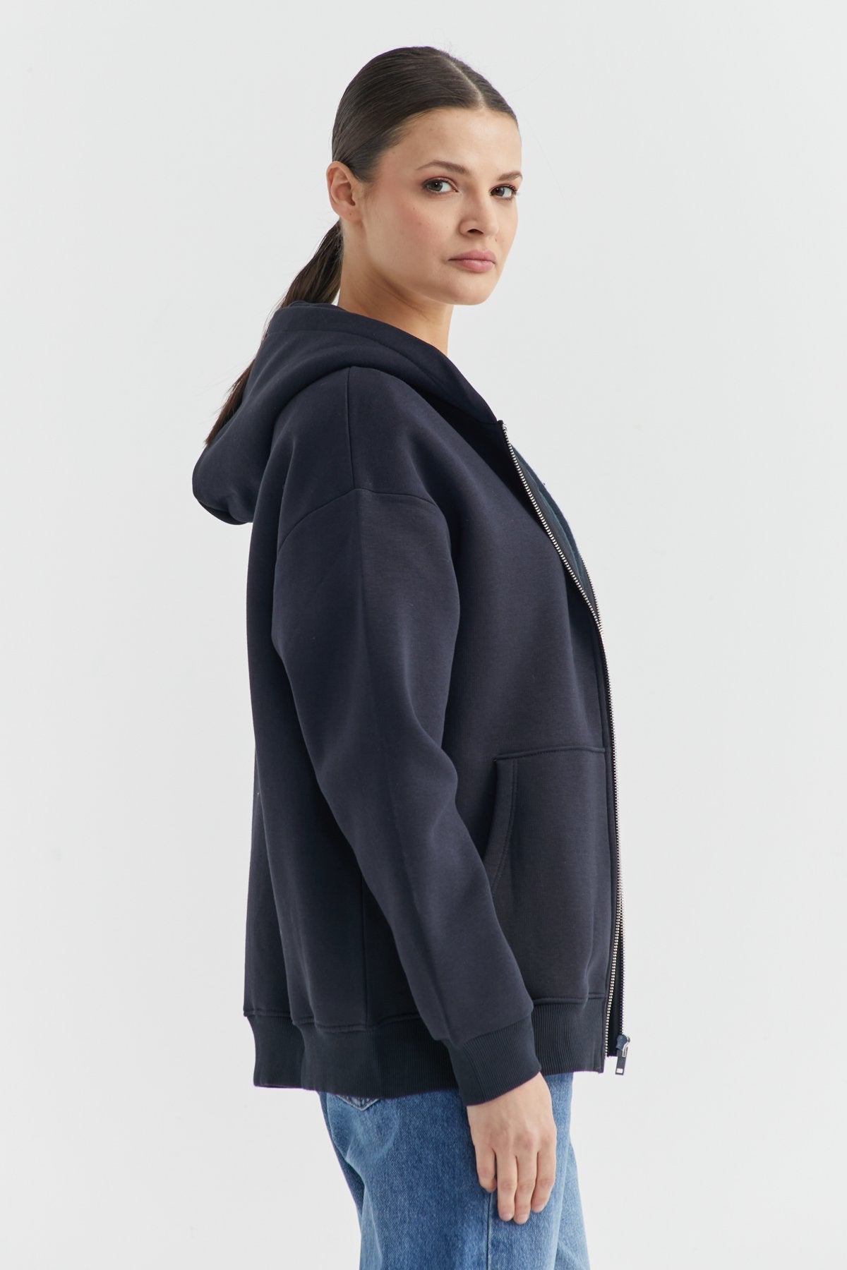 Women's Hooded Front Zippered Sweat Top