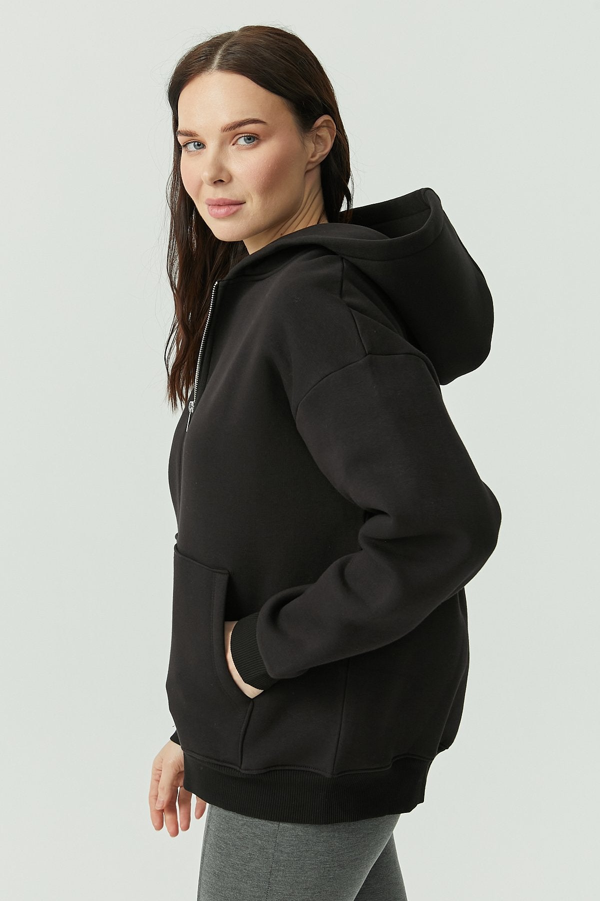 Women's Hooded Front Zippered Sweat Top