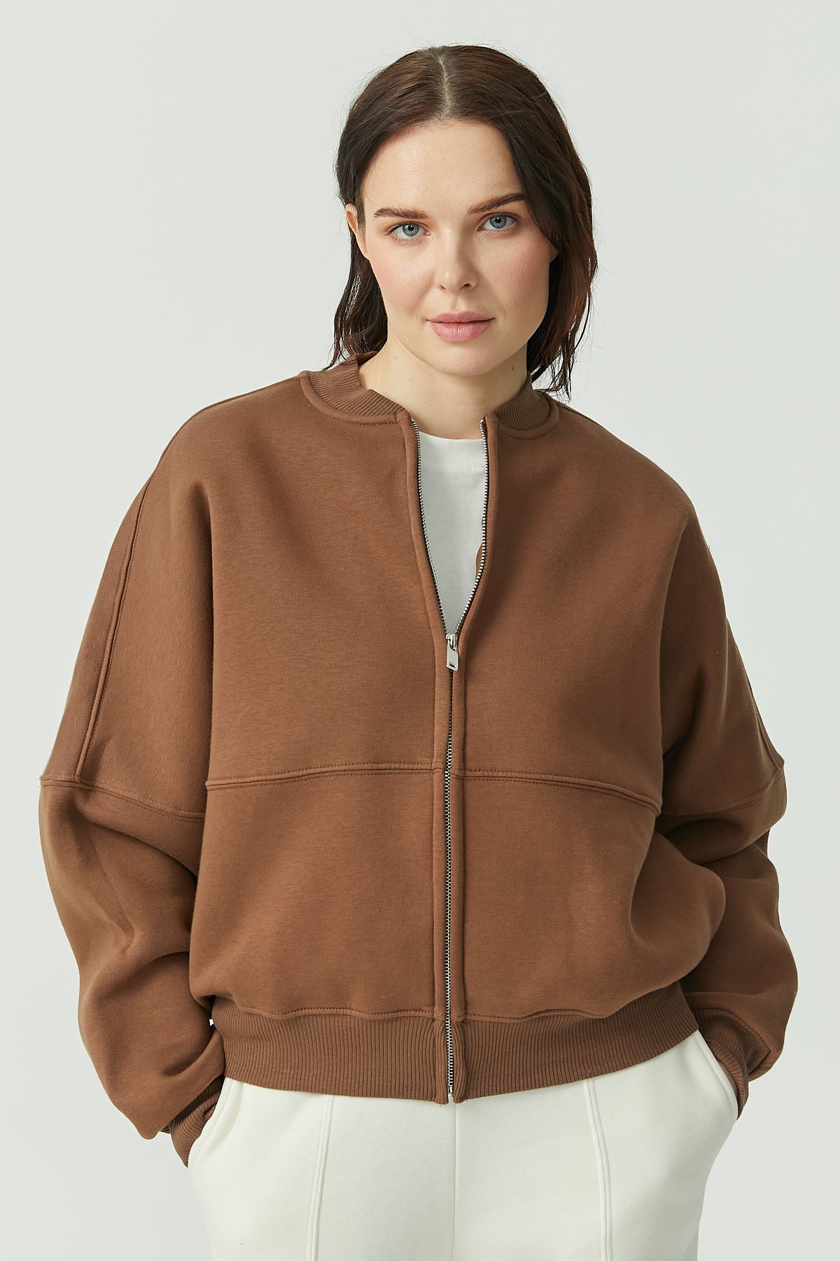 Women's Zippered Sweat Top with Stitching Detail