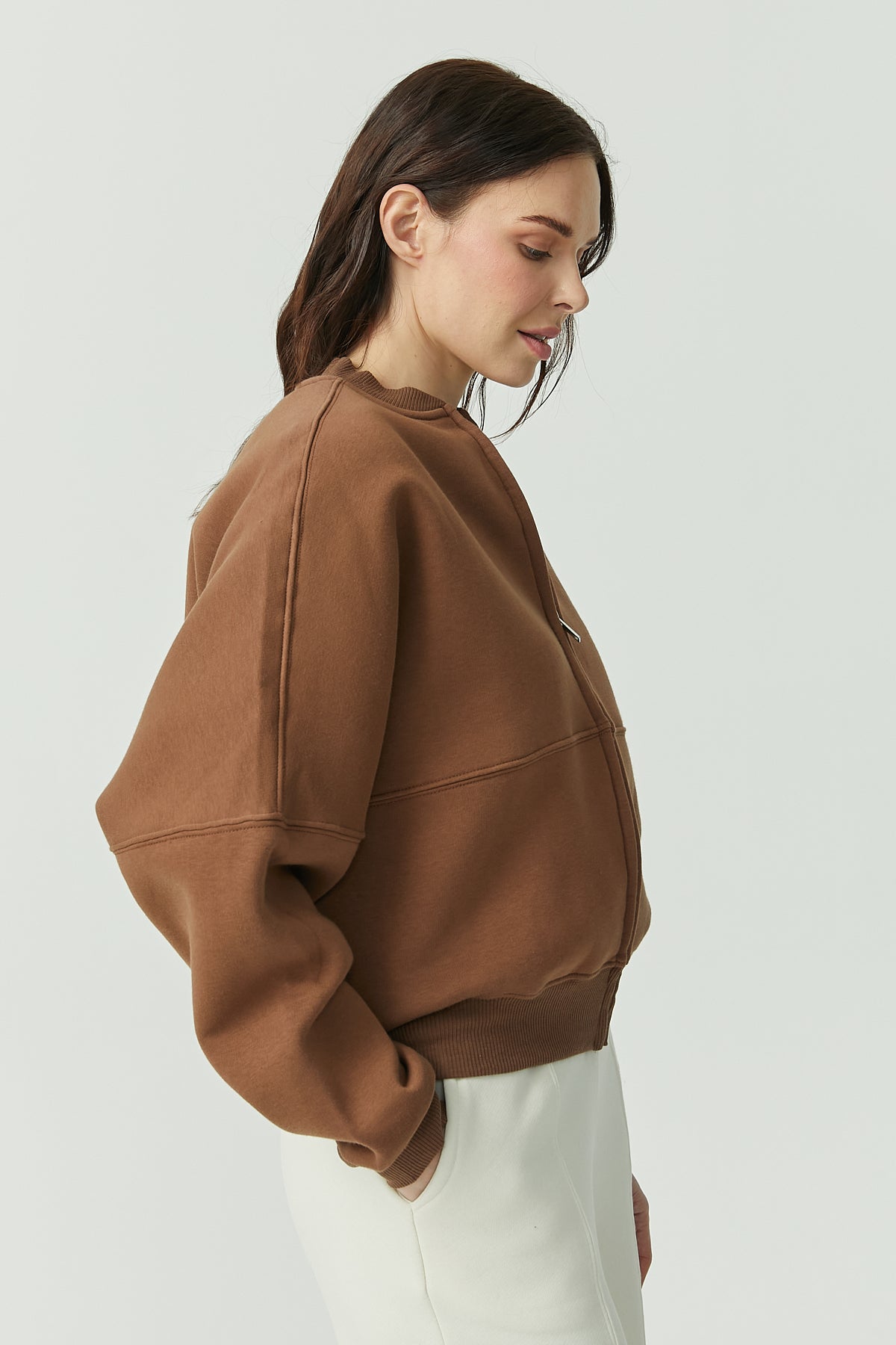 Women's Zippered Sweat Top with Stitching Detail