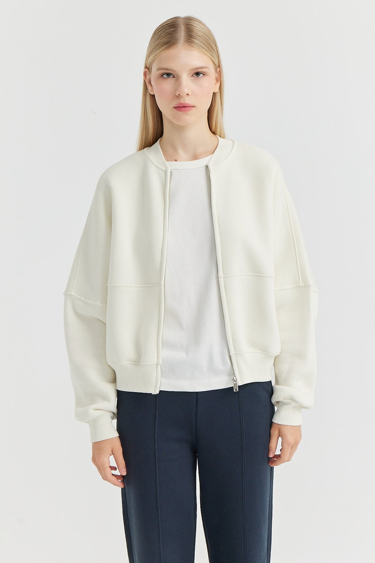 Women's Zippered Sweat Top with Stitching Detail