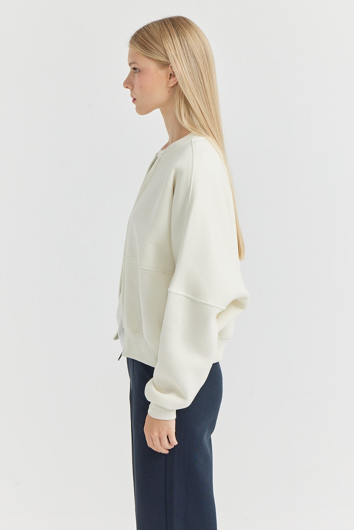 Women's Zippered Sweat Top with Stitching Detail