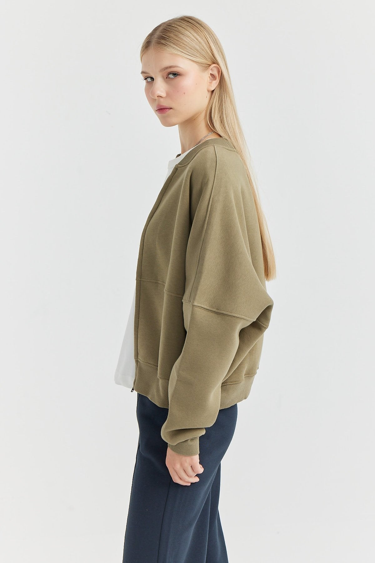 Women's Zippered Sweat Top with Stitching Detail