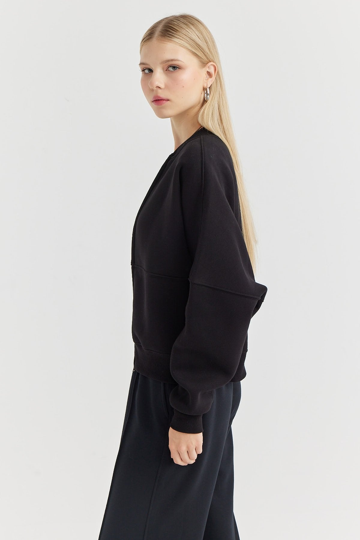 Women's Zippered Sweat Top with Stitching Detail