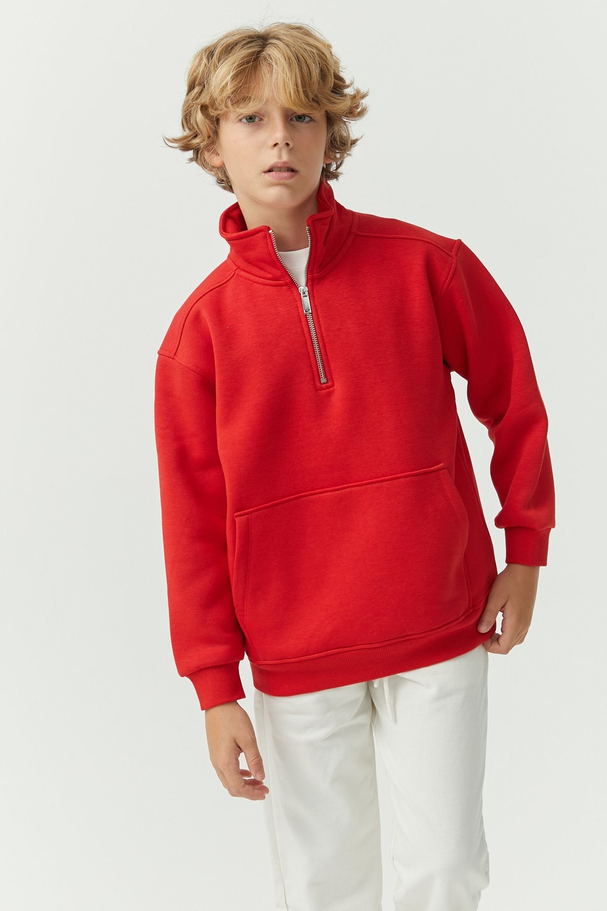 Boy's Collar Zippered Sweat Top