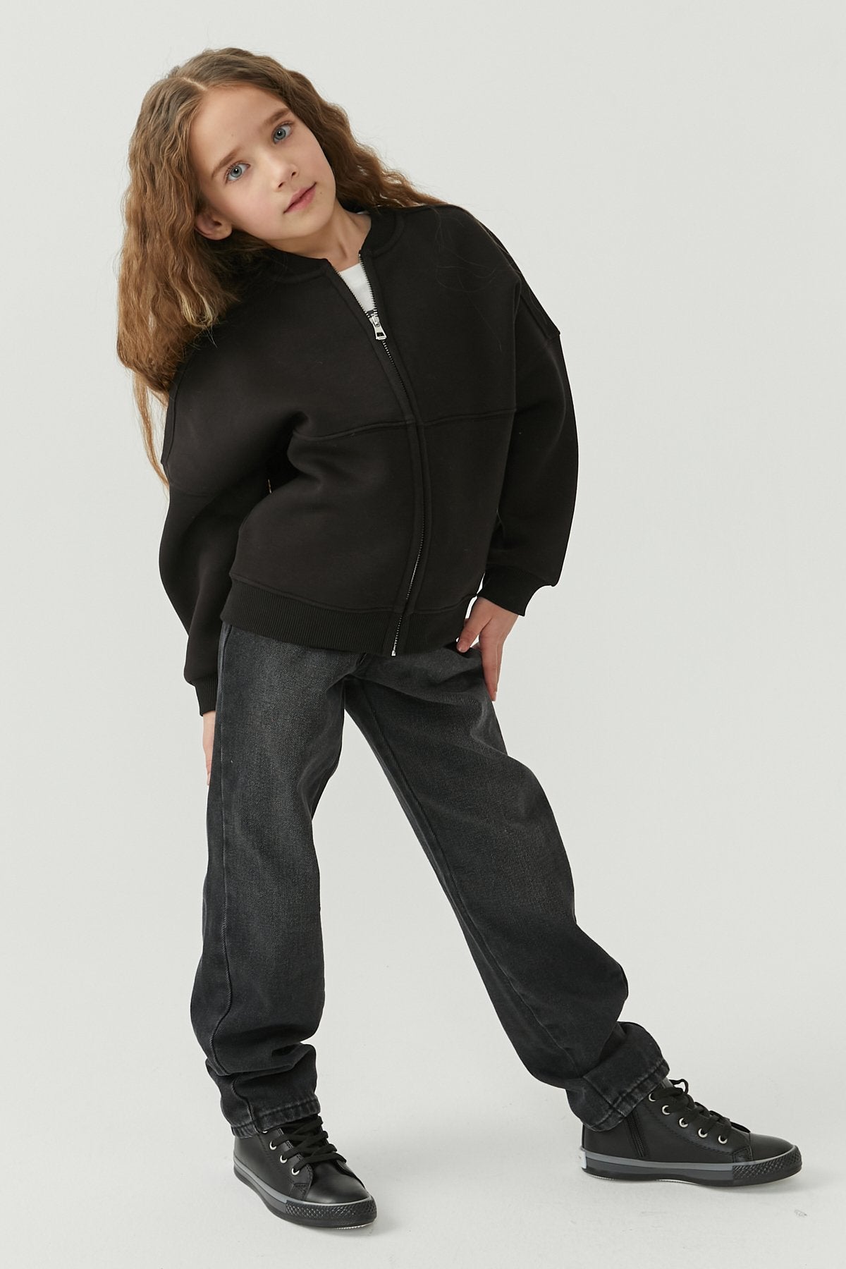 Girl's Sweat Top with Stitching Details