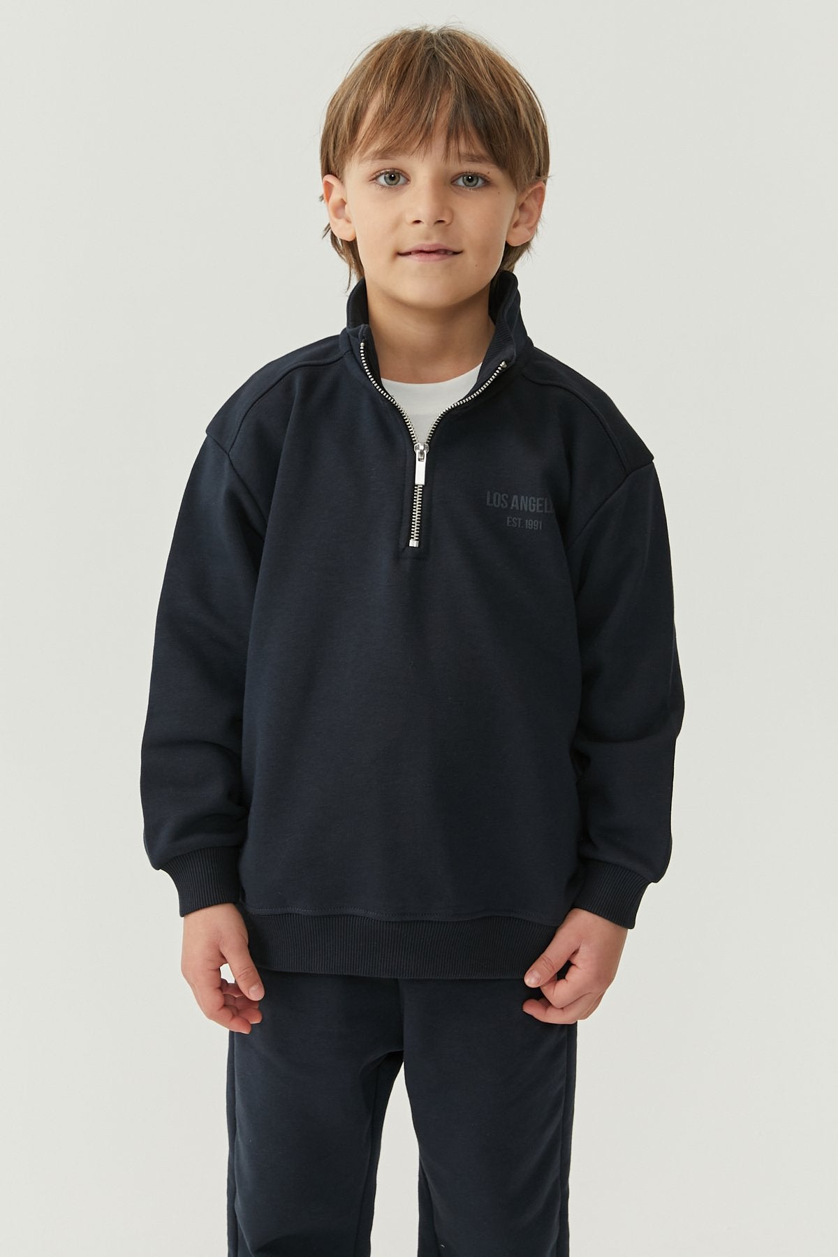 Boy's Collar Zippered Sweat Top