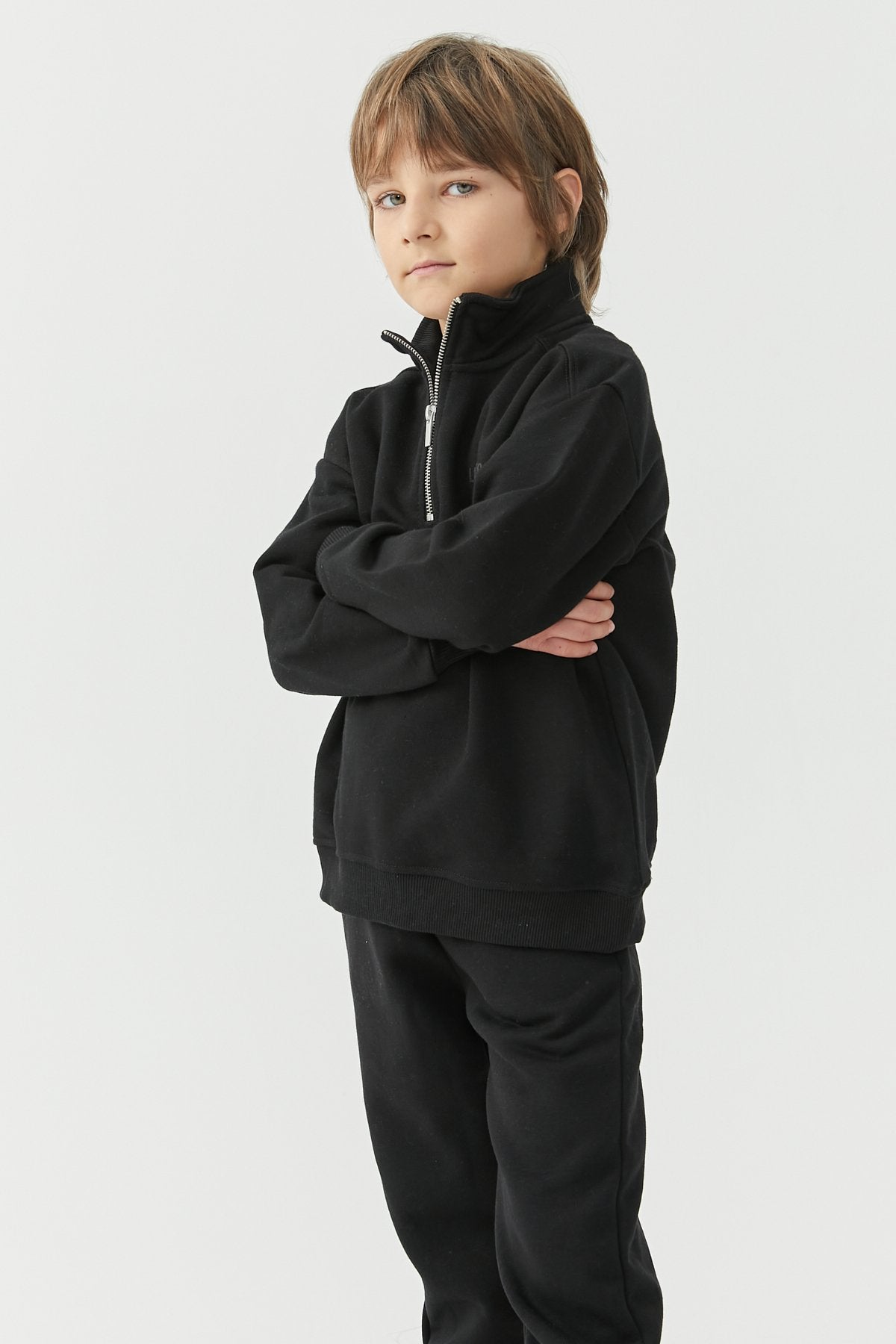 Boy's Collar Zippered Sweat Top