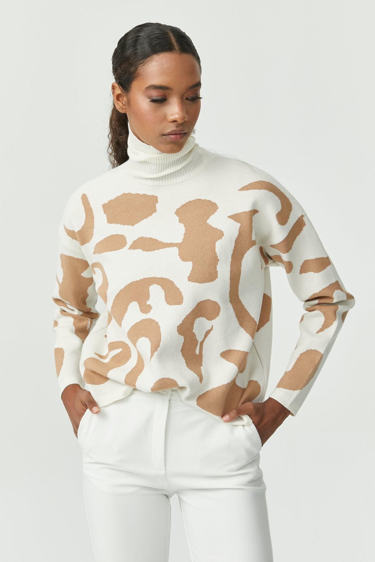 Women's Turtleneck Patterned Knitwear Sweater