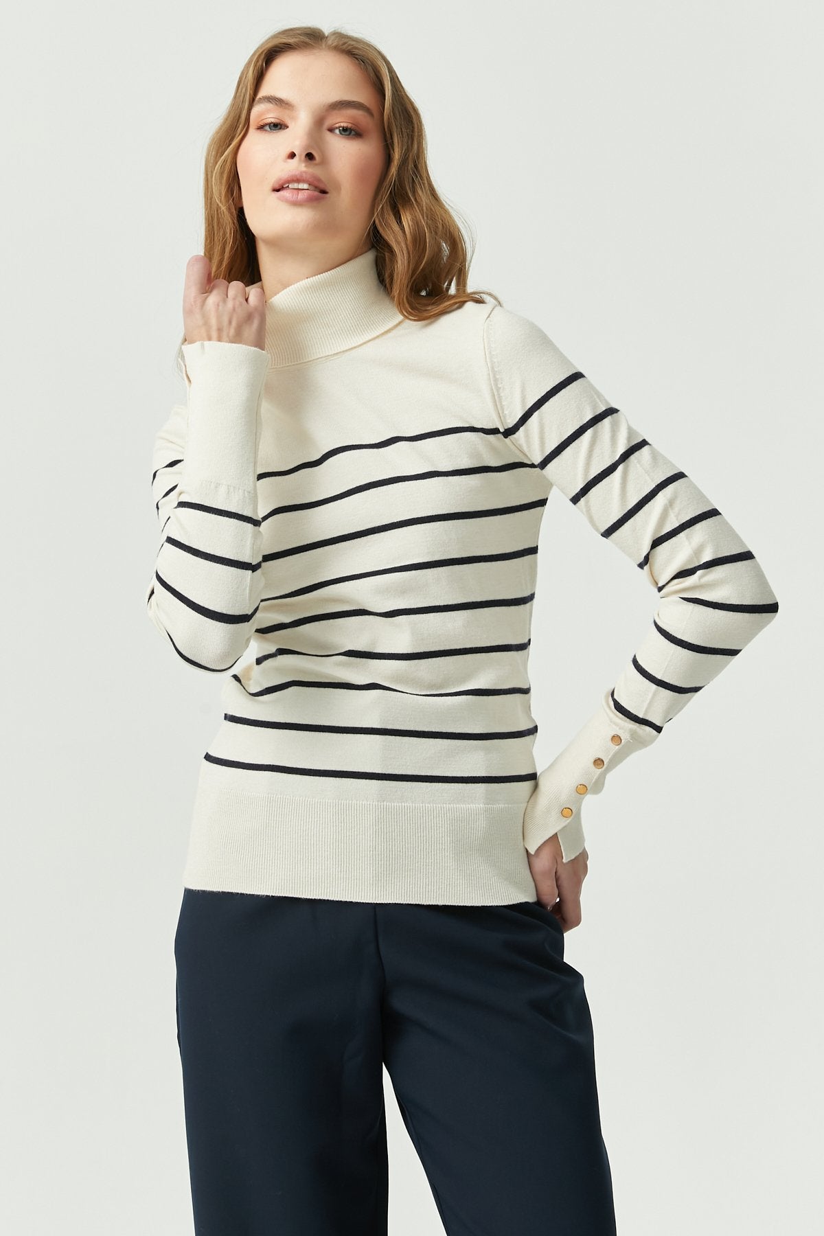 Women's Turtleneck Striped Knit Sweater