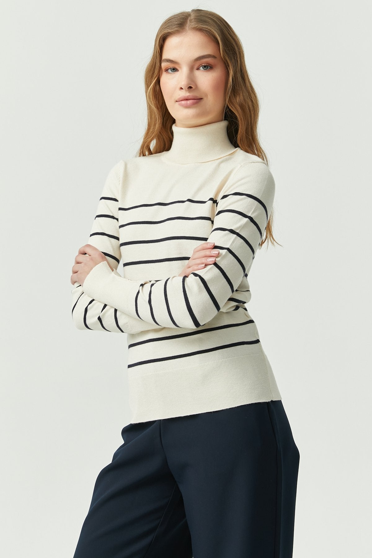 Women's Turtleneck Striped Knit Sweater