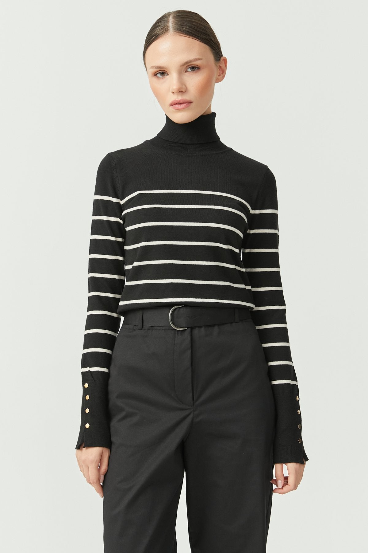 Women's Turtleneck Striped Knit Sweater