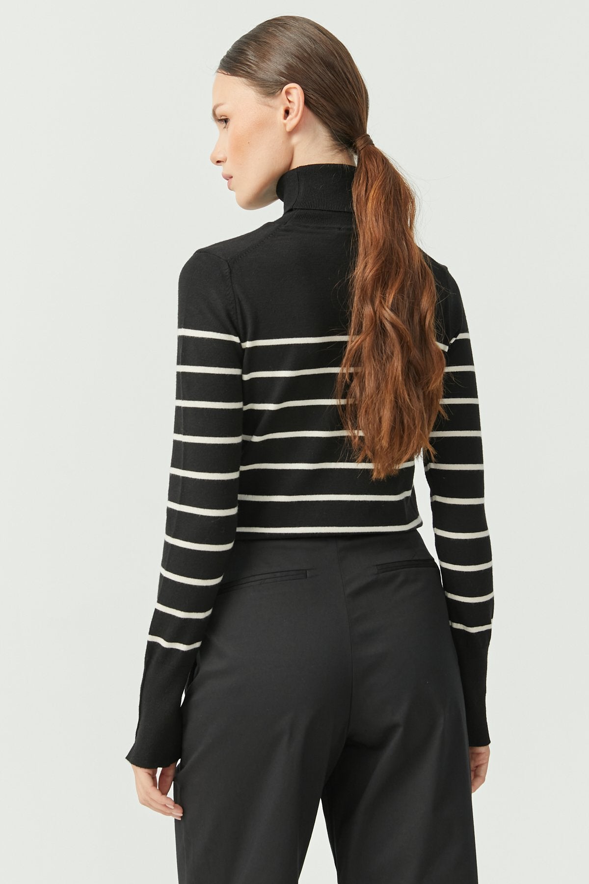 Women's Turtleneck Striped Knit Sweater