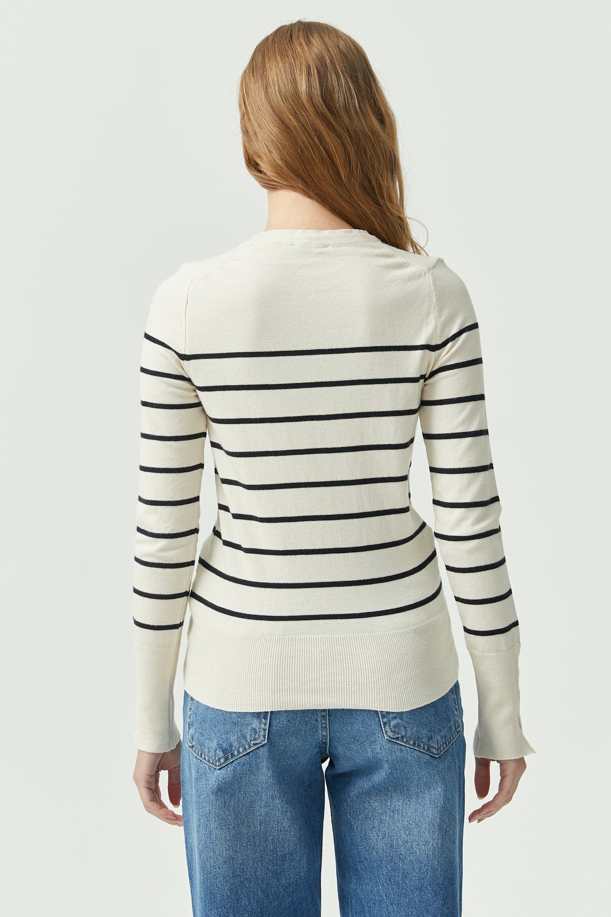 Women's Crew Neck Striped Thin Knit Sweater