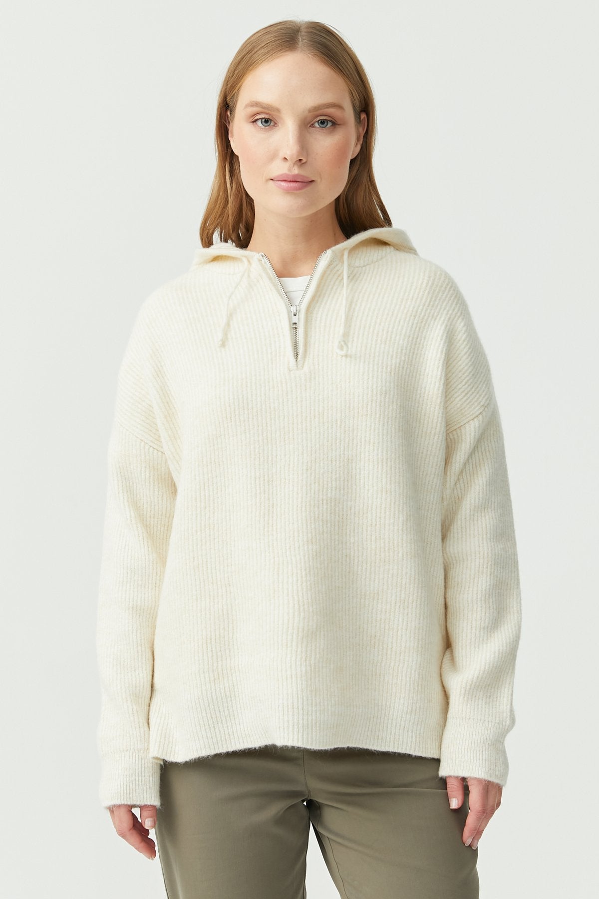Women's Hooded Zippered Knitwear Sweater