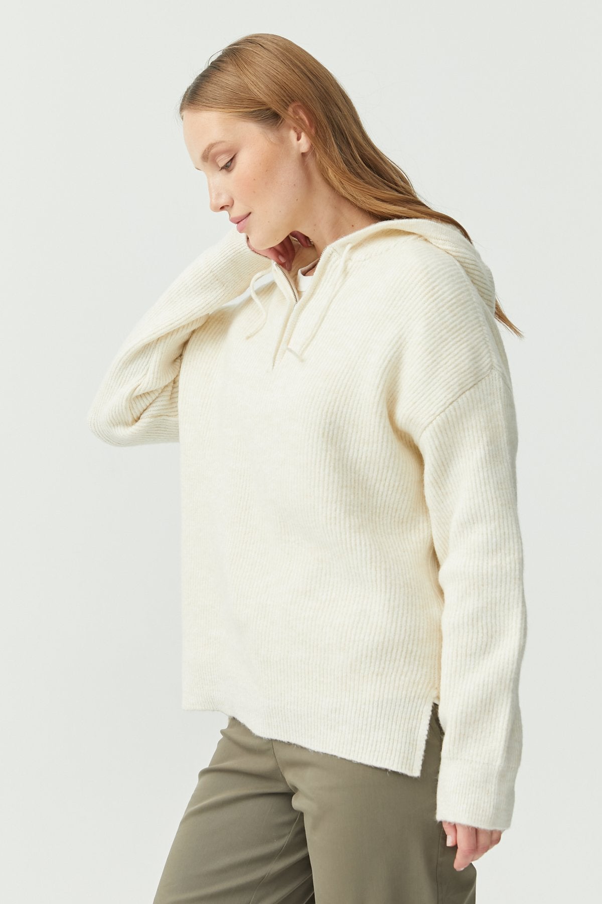 Women's Hooded Zippered Knitwear Sweater