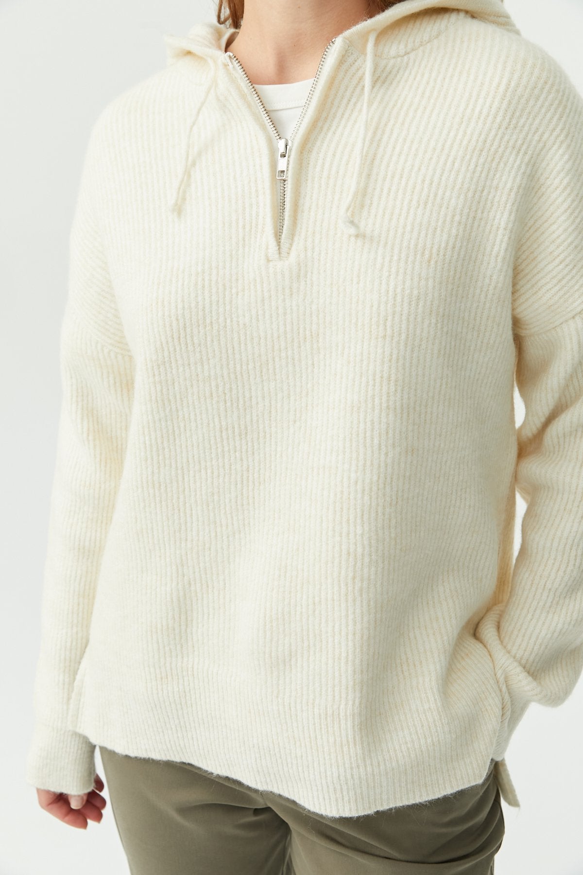 Women's Hooded Zippered Knitwear Sweater