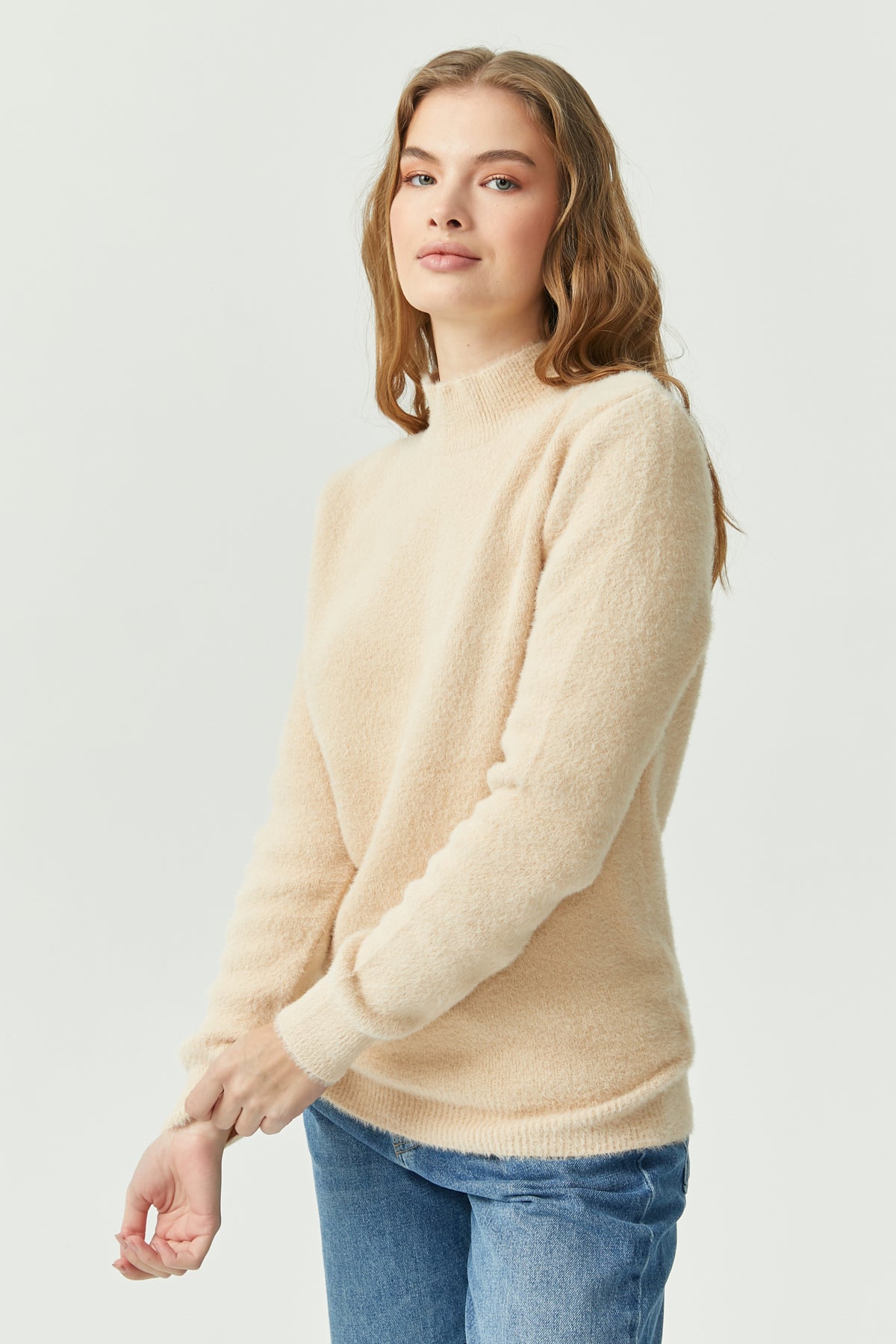 Women's Half Turtleneck Soft Textured Knitwear Sweater