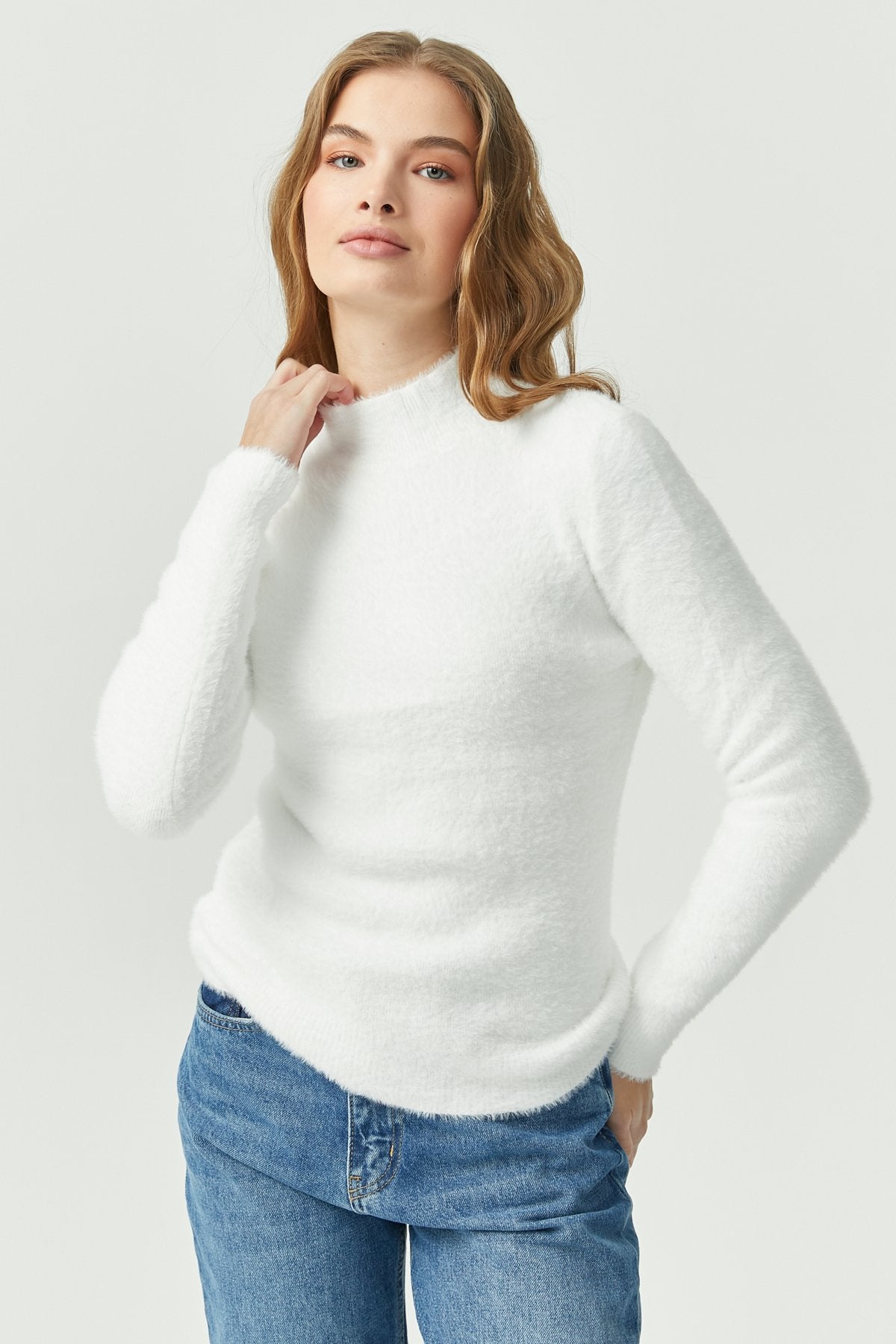 Women's Half Turtleneck Soft Textured Knitwear Sweater