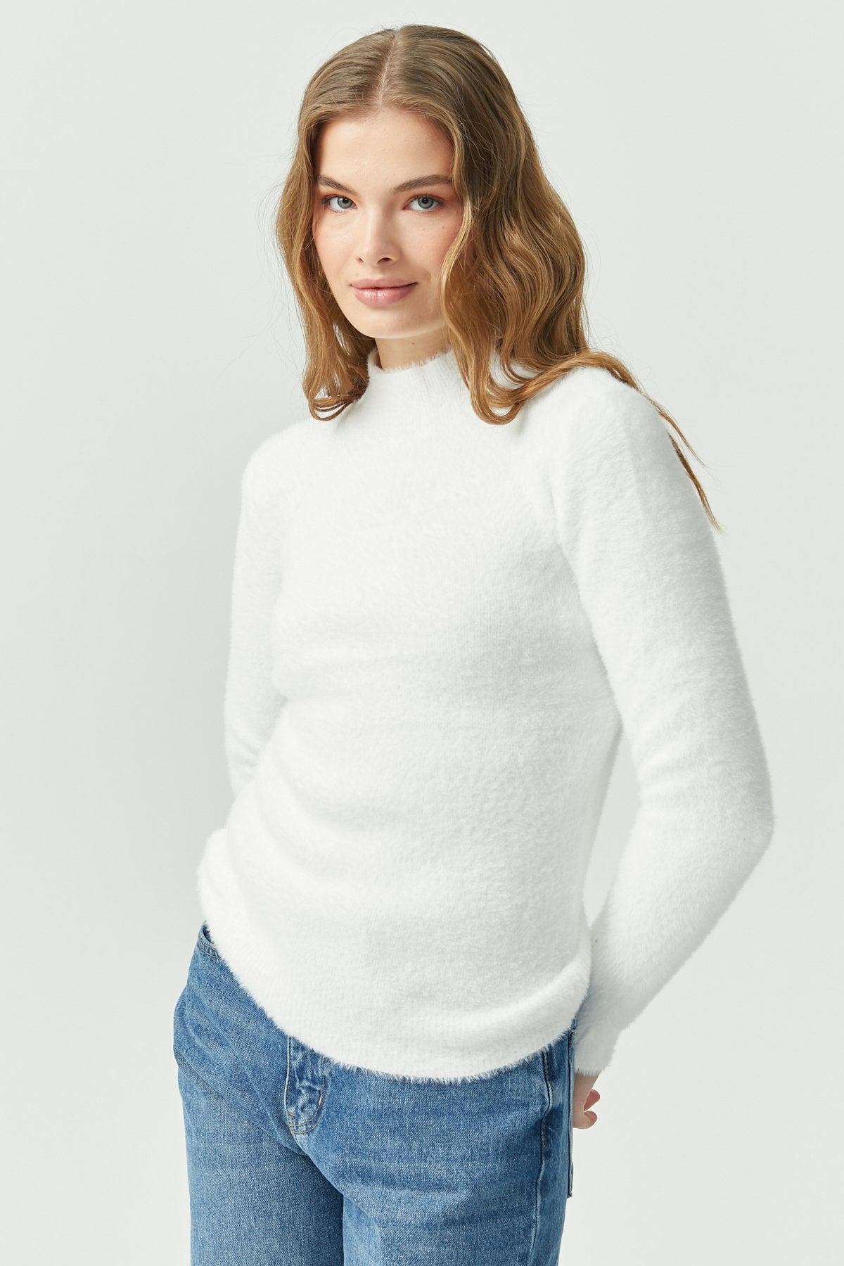 Women's Half Turtleneck Soft Textured Knitwear Sweater