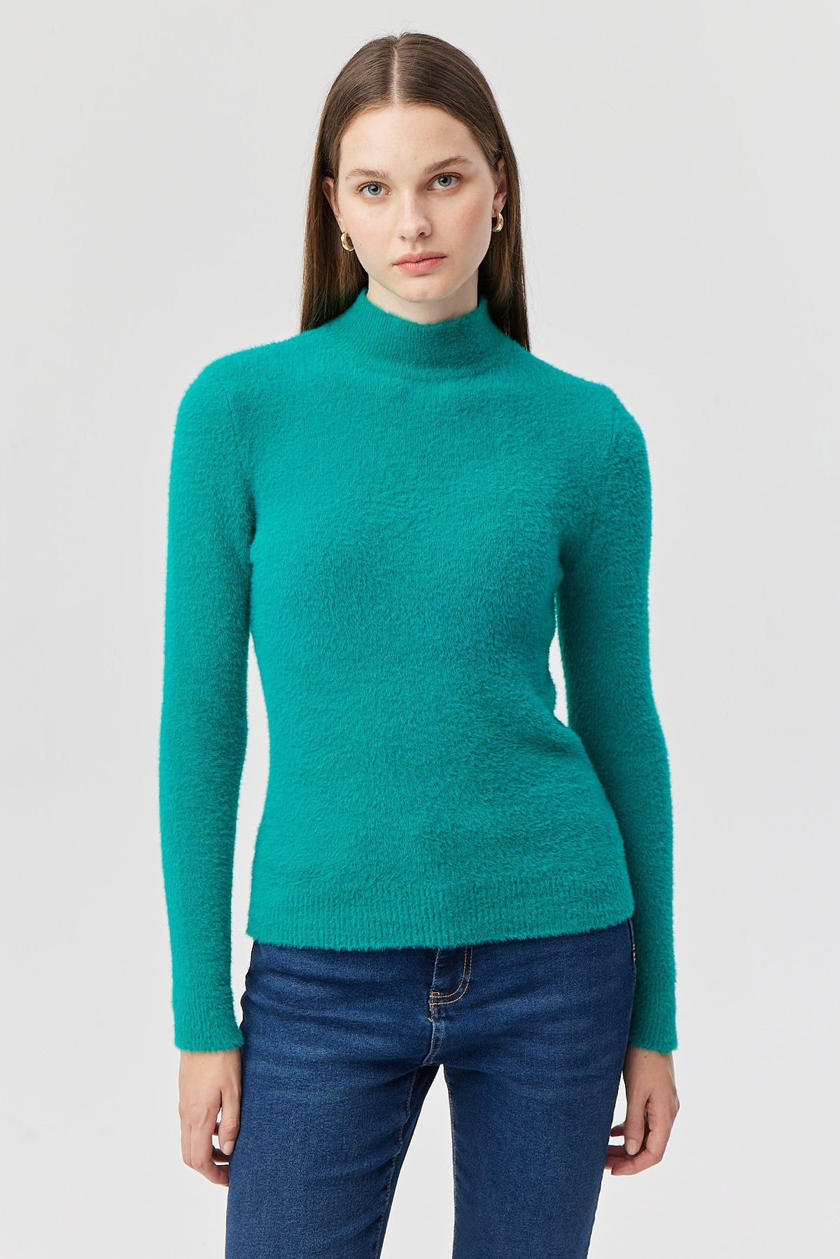 Women's Half Turtleneck Soft Textured Knitwear Sweater