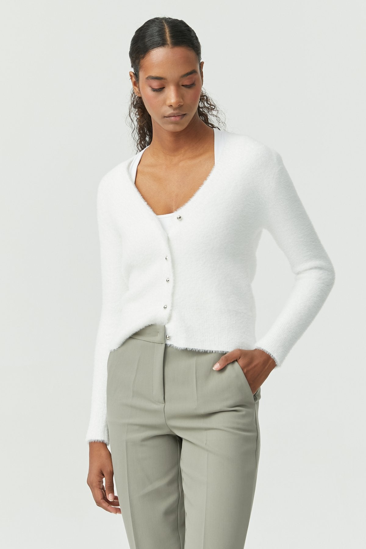 Soft Textured Knitted Cardigan with Buttons