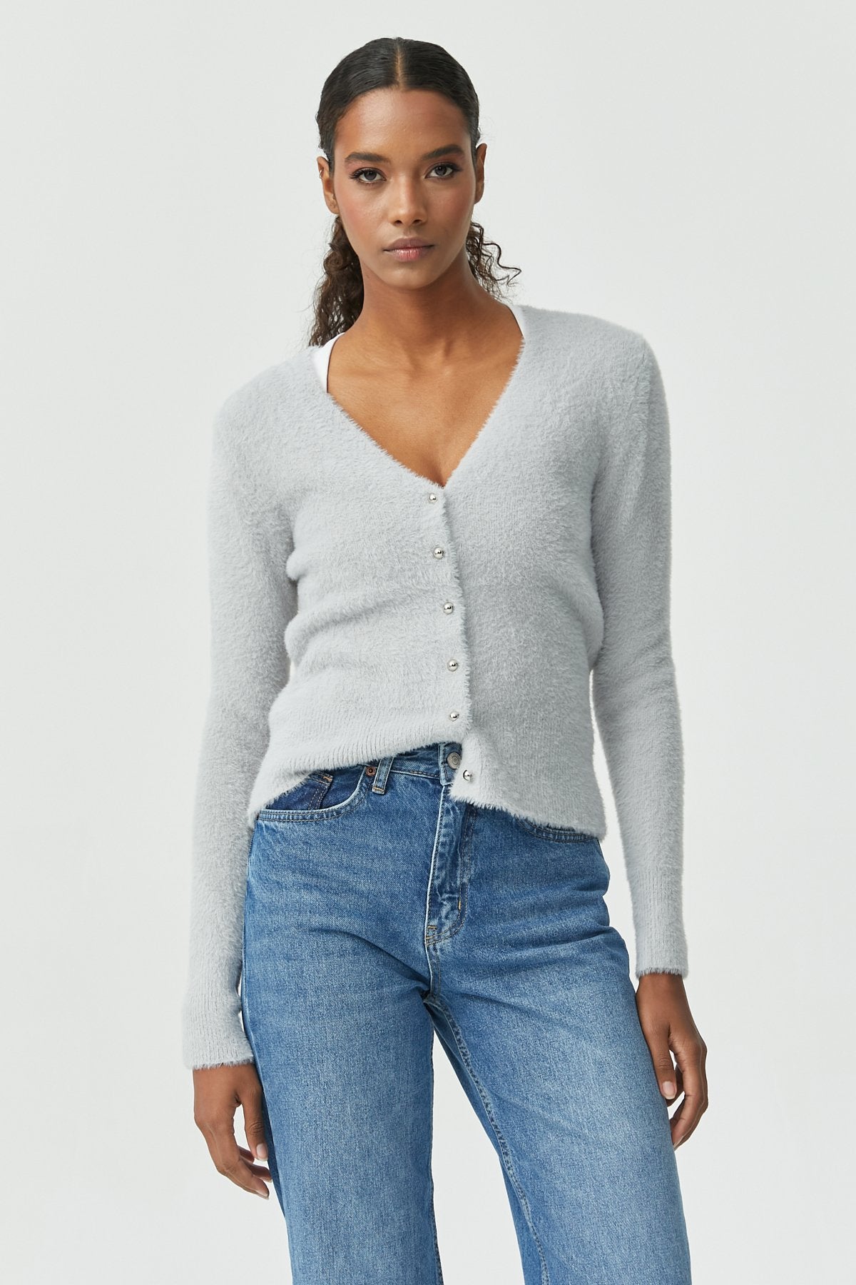 Soft Textured Knitted Cardigan with Buttons