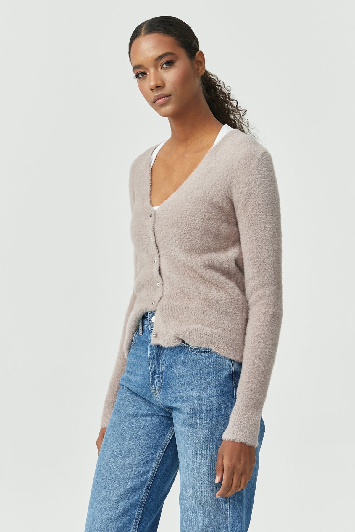 Soft Textured Knitted Cardigan with Buttons