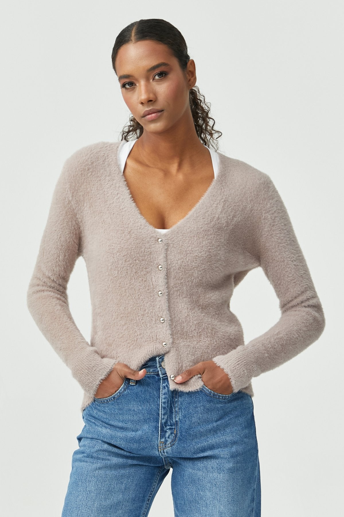 Soft Textured Knitted Cardigan with Buttons