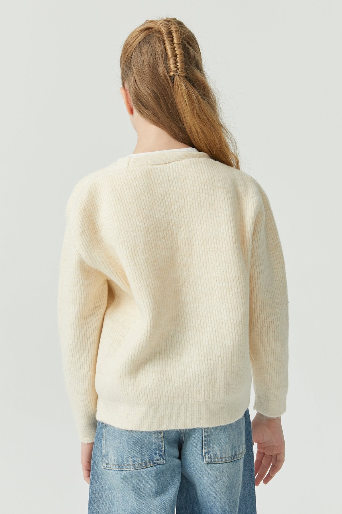 Girl's Buttoned Ribbed Knit Cardigan