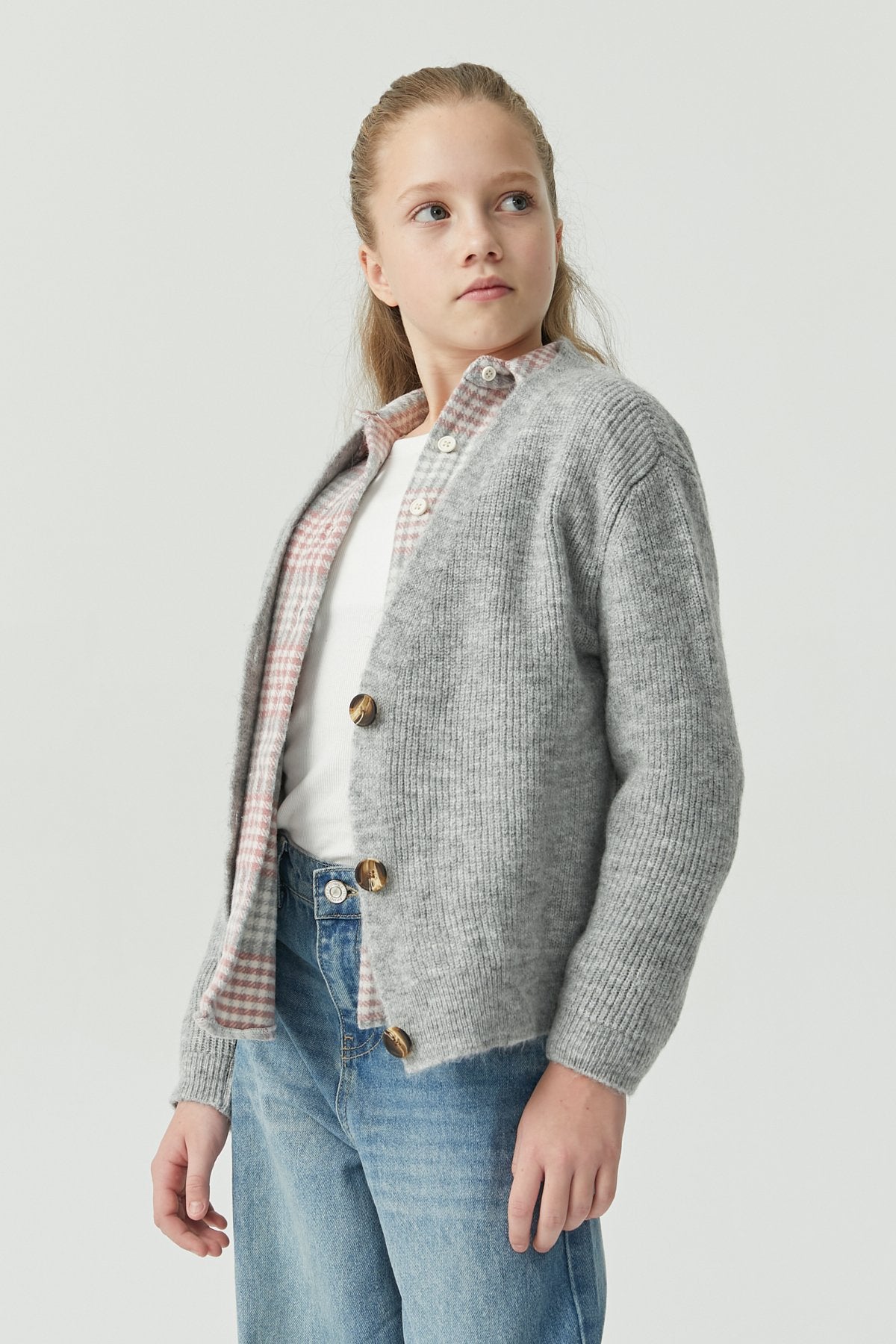 Girl's Buttoned Ribbed Knit Cardigan